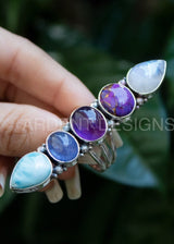 Larimar Tanzanite Amethyst Purple Copper Turquoise Moonstone Ring, SKU 6137