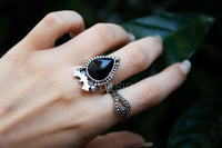 Black Onyx Ring Sterling Silver Halloween Ring, Witchy Ring, Boho, Bat Ring, SKU 6326