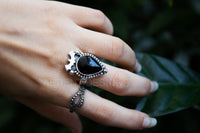 Black Onyx Ring Sterling Silver Halloween Ring, Witchy Ring, Boho, Bat Ring, SKU 6326