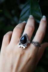 Black Onyx Ring Sterling Silver Halloween Ring, Witchy Ring, Boho, Bat Ring, SKU 6326