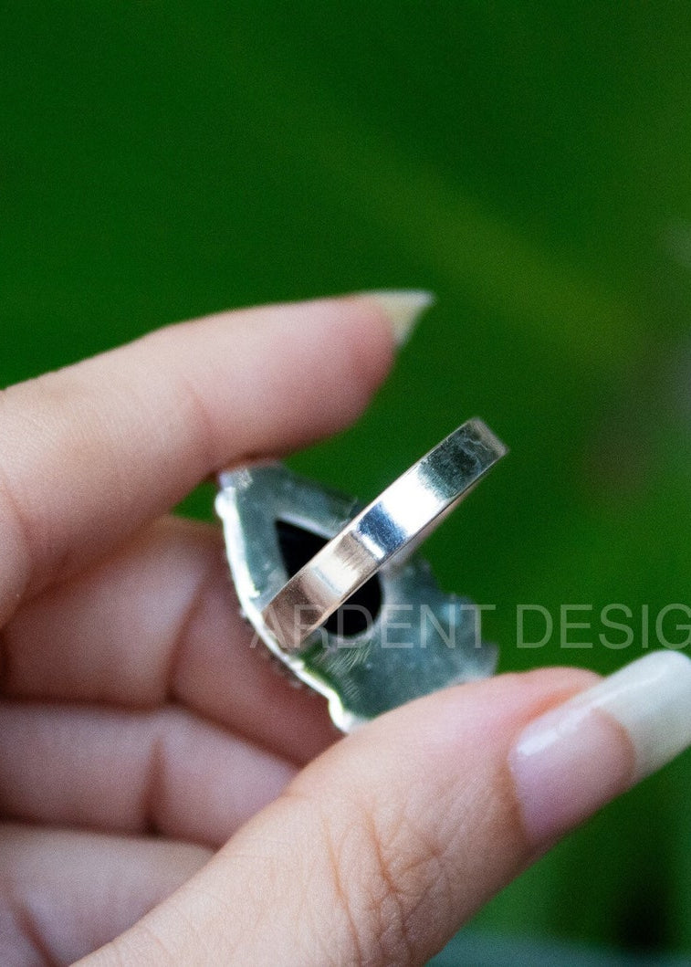 Anillo de ónix negro Anillo de Halloween de plata esterlina, Anillo de bruja, Boho, Anillo de murciélago, SKU 6326