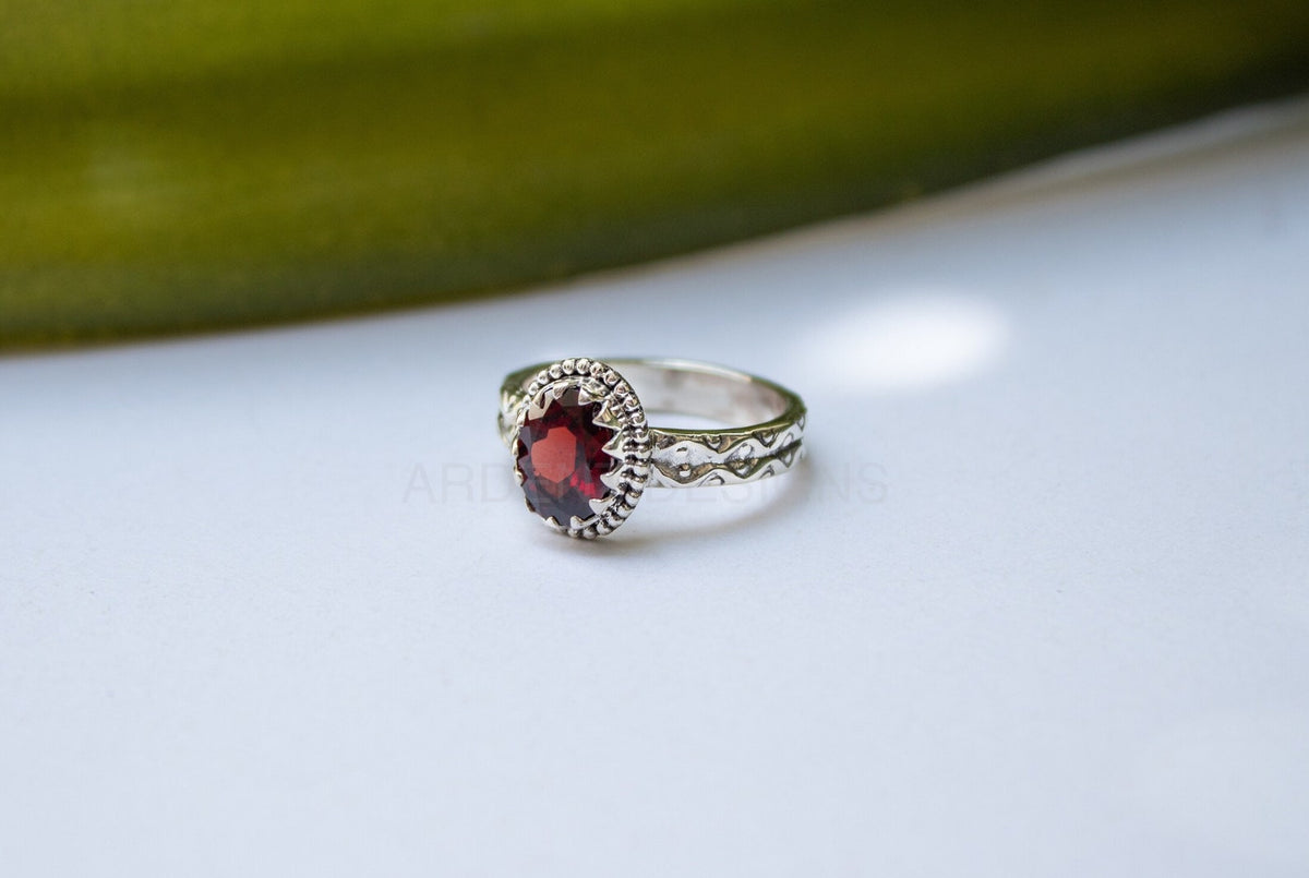 Garnet Ring, Dual Band Ring, Dainty Ring, SKU 6255