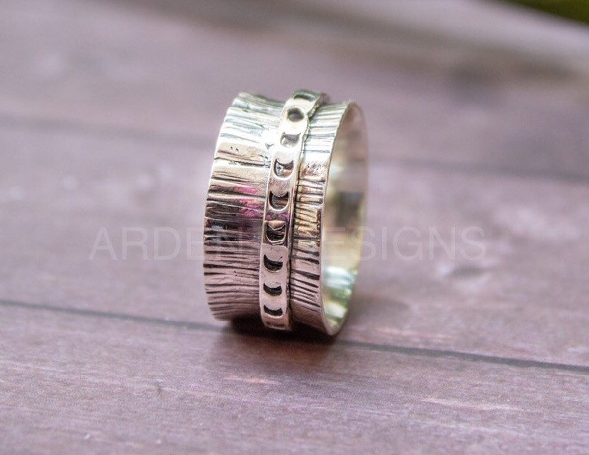 Spinner Ring Sterling Silver Fidget Ring, Moon Phase Spinner Ring, Celestial Ring, SKU 6242