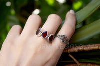 Garnet Ring, Three Stone Band Ring, January Birthstone, SKU 6201
