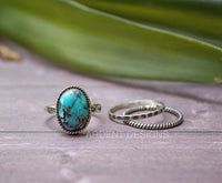 ENSEMBLE de 3 anneaux ou anneau turquoise simple, anneau de pile, bande martelée rustique, SKU 6266
