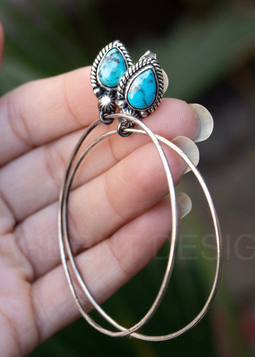 Turquoise Earrings, Turquoise Jewelry, Sterling Silver Earrings, Boho, SKU 6102