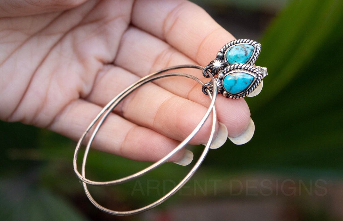 Turquoise Earrings, Turquoise Jewelry, Sterling Silver Earrings, Boho, SKU 6102