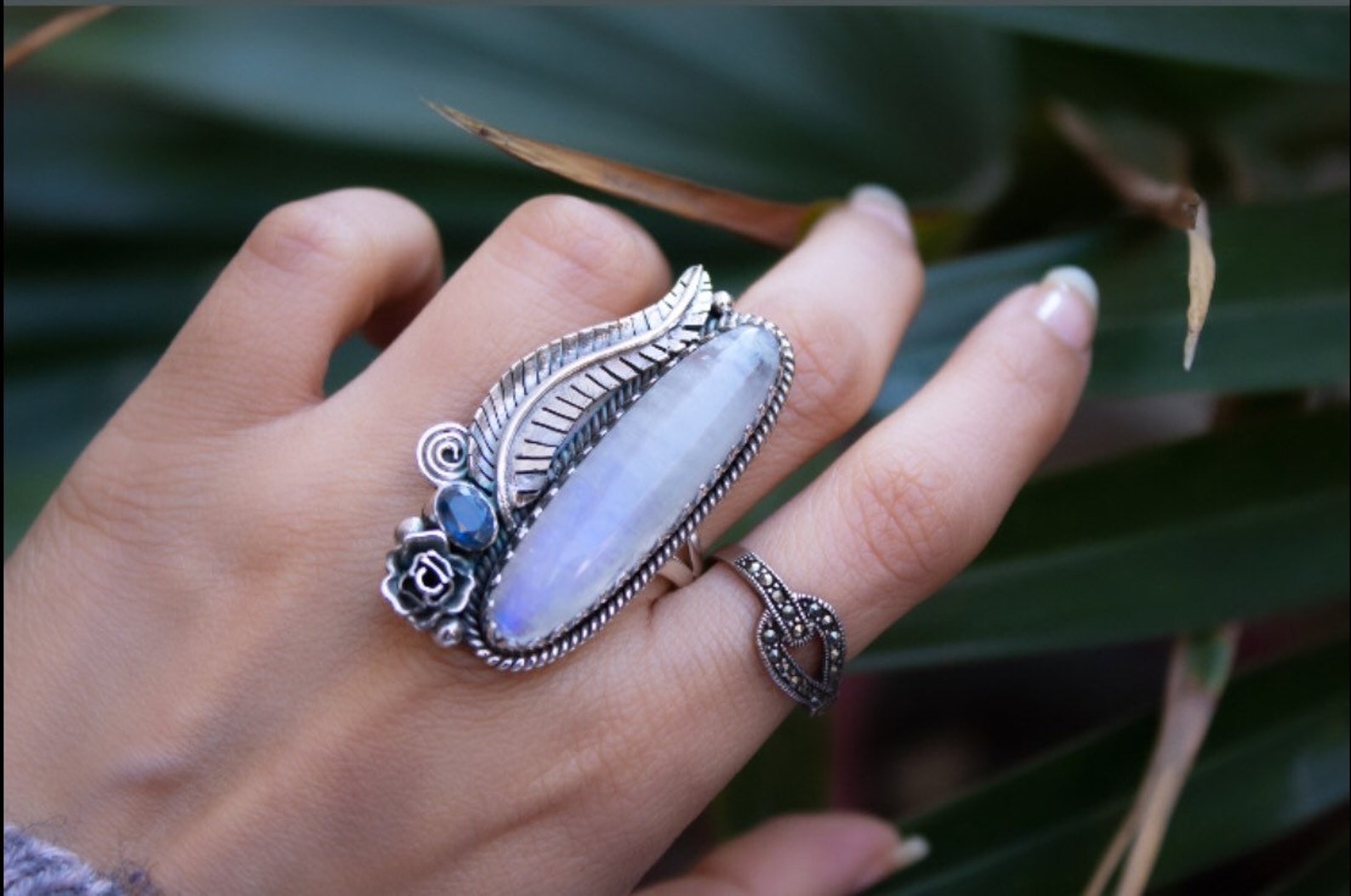 Bague en pierre de lune véritable hot sale