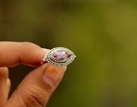 Bague améthyste naturelle, pierre précieuse d'améthyste violette, forme marquise, SKU 6141