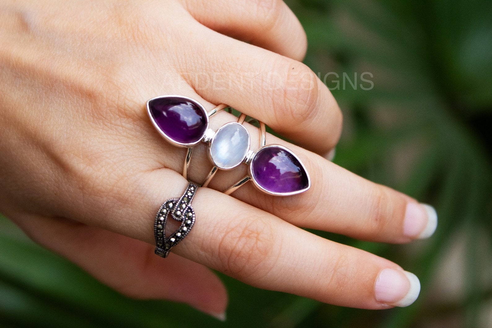 Moonstone amethyst outlet ring