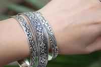 Bracelet jonc en argent sterling, bracelet manchette femme, bracelet jonc déclaration, Boho, SKU 6091