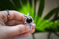 Anillo de ónix negro, anillo celestial, Boho, anillo de media luna y estrellas, SKU 6199