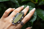 Yellow Selenite & Green Tourmaline Ring Artisan Ring, OOAK Ring, SKU 6272