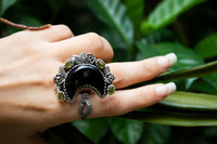 Black Onyx Ring, Half Moon Statement Ring, Witchy Ring, SKU 6269