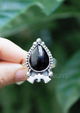 Bague Onyx noir Bague Halloween en argent sterling, Bague sorcière, Boho, Bague chauve-souris, SKU 6326