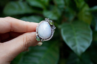 Anneau d'opale blanche, pierre de naissance d'octobre, anneau d'artisan, anneau floral d'opale, SKU 6310