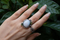 White Opal Ring, October Birthstone, Artisan Ring, Opal Floral Ring, SKU 6310