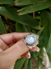 Moonstone Ring, June Birthstone, Boho Wide Band Ring, SKU 6164