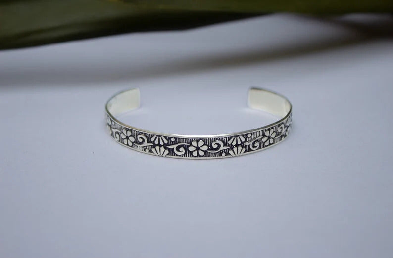 925 sterling silver handcrafted floral design bangles bracelet