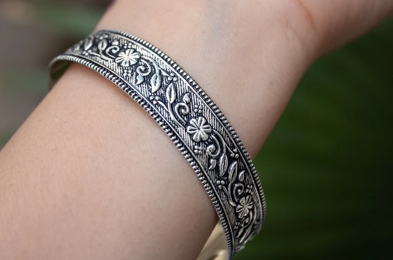Sterling Silver Bangle Bracelet Women Cuff Bracelet Statement