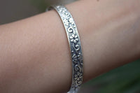 925 Silver Adjustable Bangle Bracelet, Floral Cuff, SKU 6086
